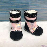 SHU048BLK Yo-SD bjd Doll Leeke Monchhichi S Size 5cm Shoes Flower Velvet Boots Black 
